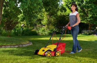 Scarificateur Wolf Garten en action sur pelouse