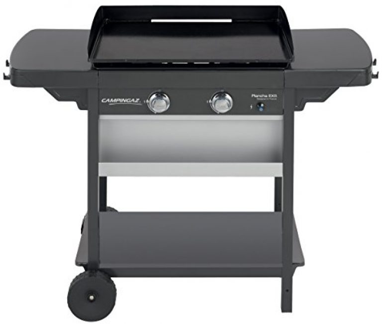 Campingaz Plancha Gaz EXB 2, 2 Brûleurs en Acier, Plancha sur Chariot, Puissance 7.5kW, Large Plancha à Revêtement Anti-adhésif, Cuisson Teppanyaki, 2 Tablettes Latérales